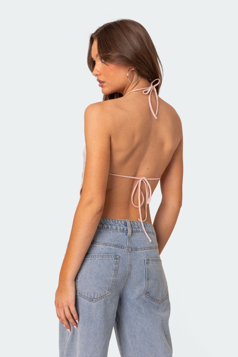 Edikted Confetti Sequin Open Back Crop Tops Light Pink | USA HW157825I4