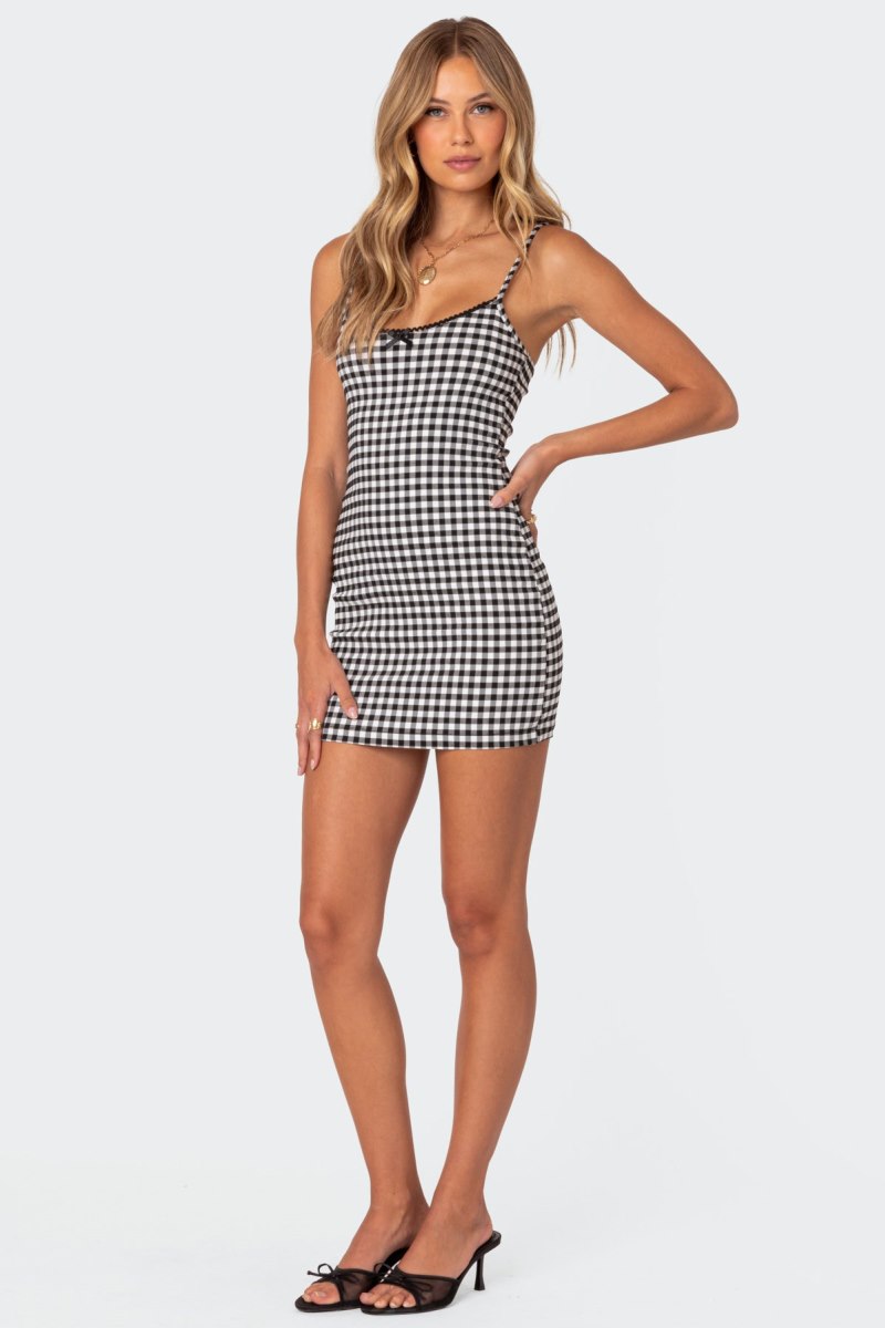 Edikted Connie Gingham Mini Dress LBD Black And White | USA BW495679H3
