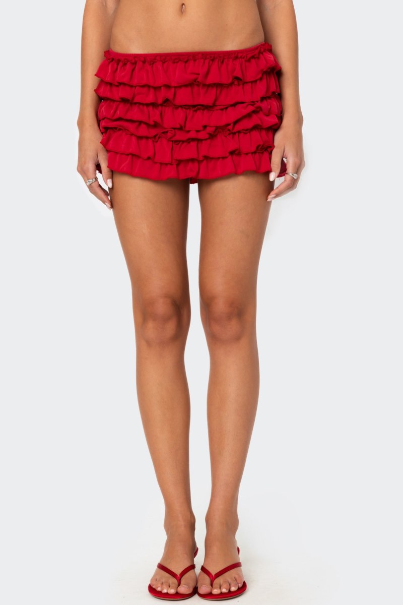 Edikted Constance Ruffled Mini Skirts Red | USA PS198419T7
