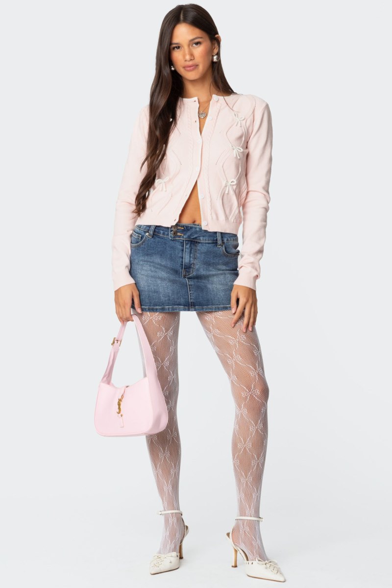 Edikted Contrast Bow Knit Cardigan Light Pink | USA ZM677587L8