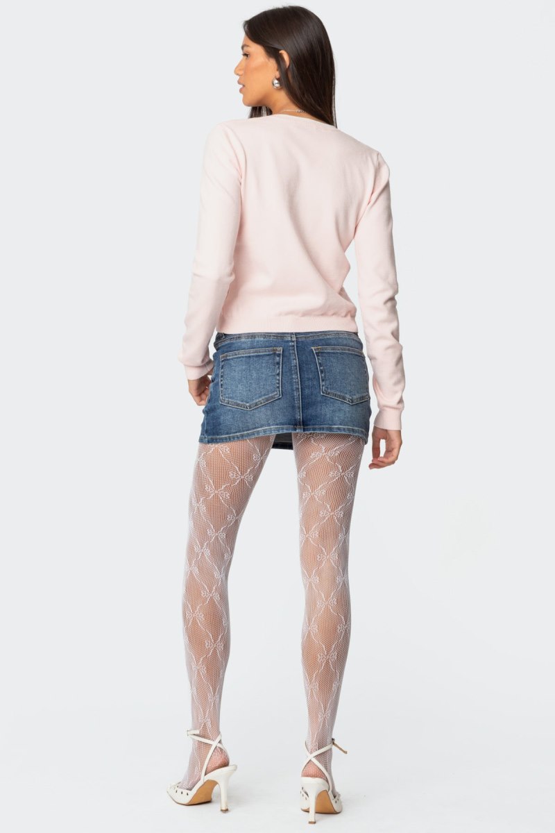 Edikted Contrast Bow Knit Cardigan Light Pink | USA ZM677587L8