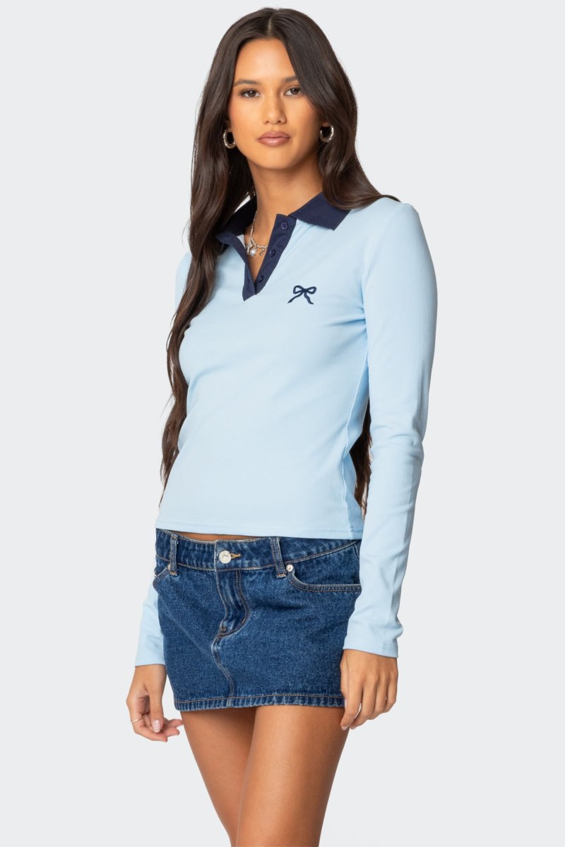 Edikted Contrast Bow Polo Graphic Tops Light Blue | USA HR192469F3
