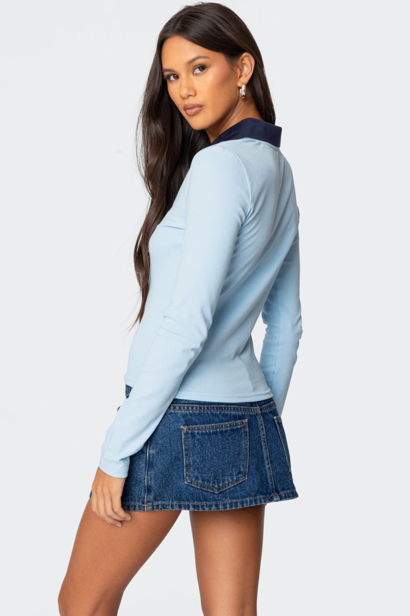 Edikted Contrast Bow Polo Graphic Tops Light Blue | USA HR192469F3