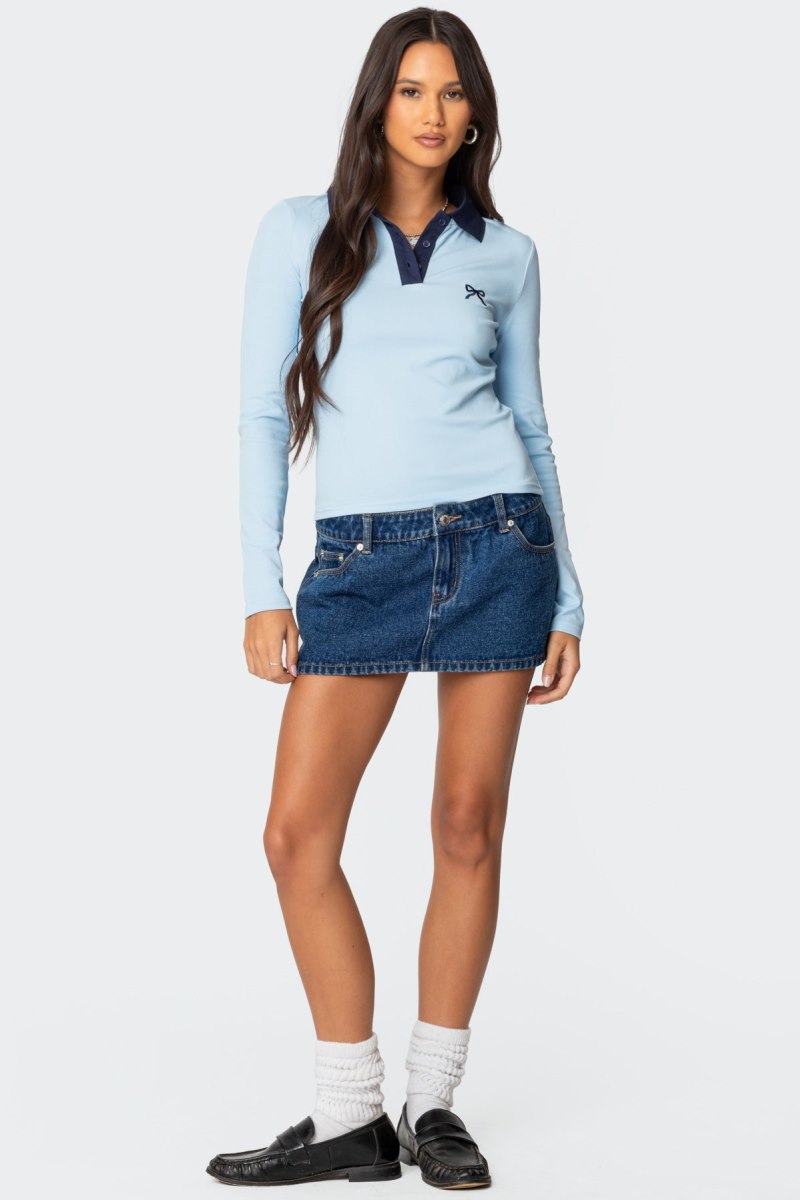 Edikted Contrast Bow Polo Graphic Tops Light Blue | USA HR192469F3