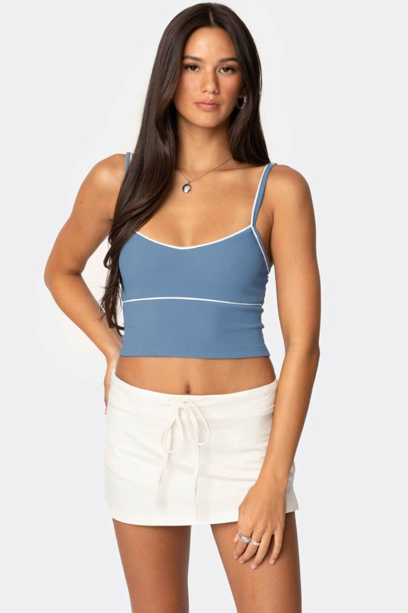 Edikted Contrast Cropped Tank Crop Tops Blue | USA QF448664G0