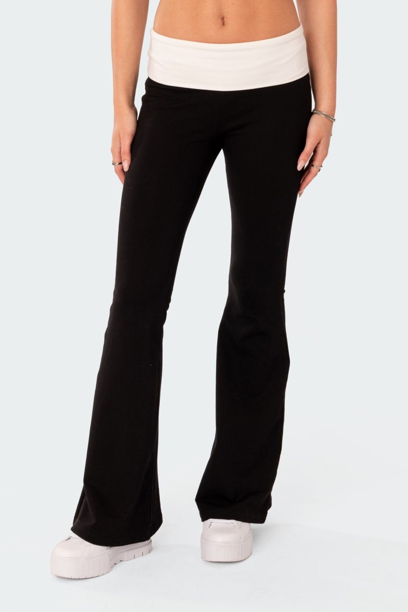 Edikted Contrast Fold Over Flared Leggings Pants Black And White | USA FP117681N6