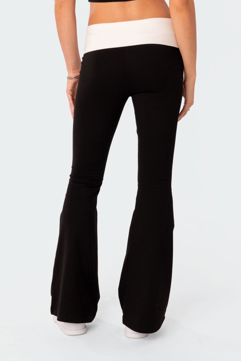 Edikted Contrast Fold Over Flared Leggings Pants Black And White | USA FP117681N6