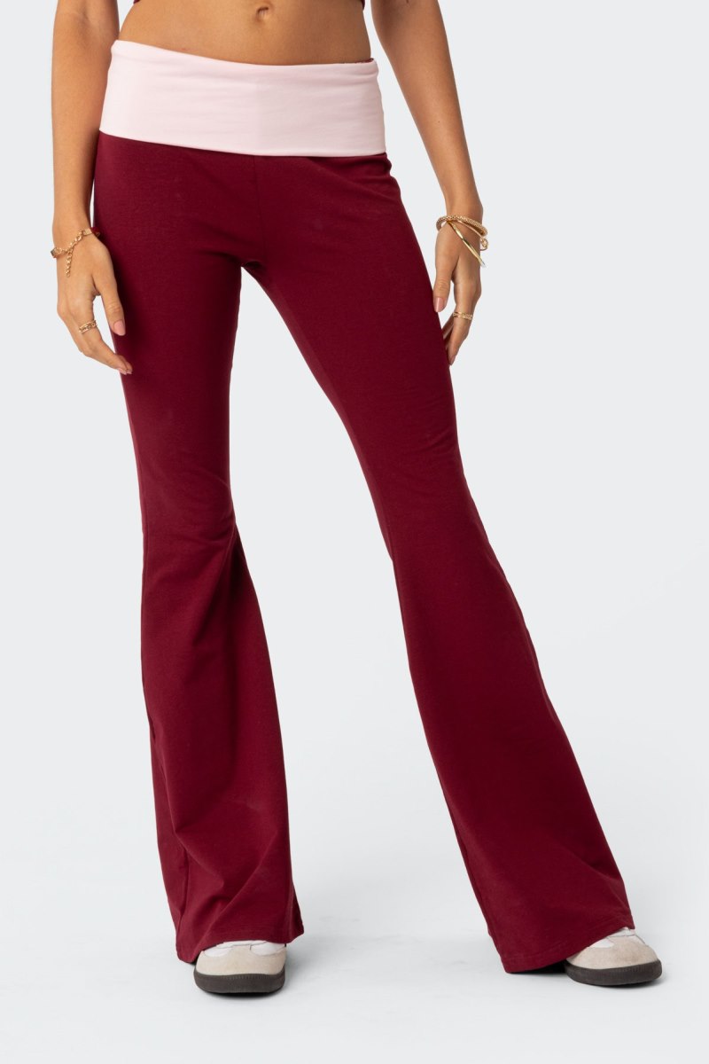 Edikted Contrast Fold Over Flared Leggings Pants Black And White | USA YI683088E1