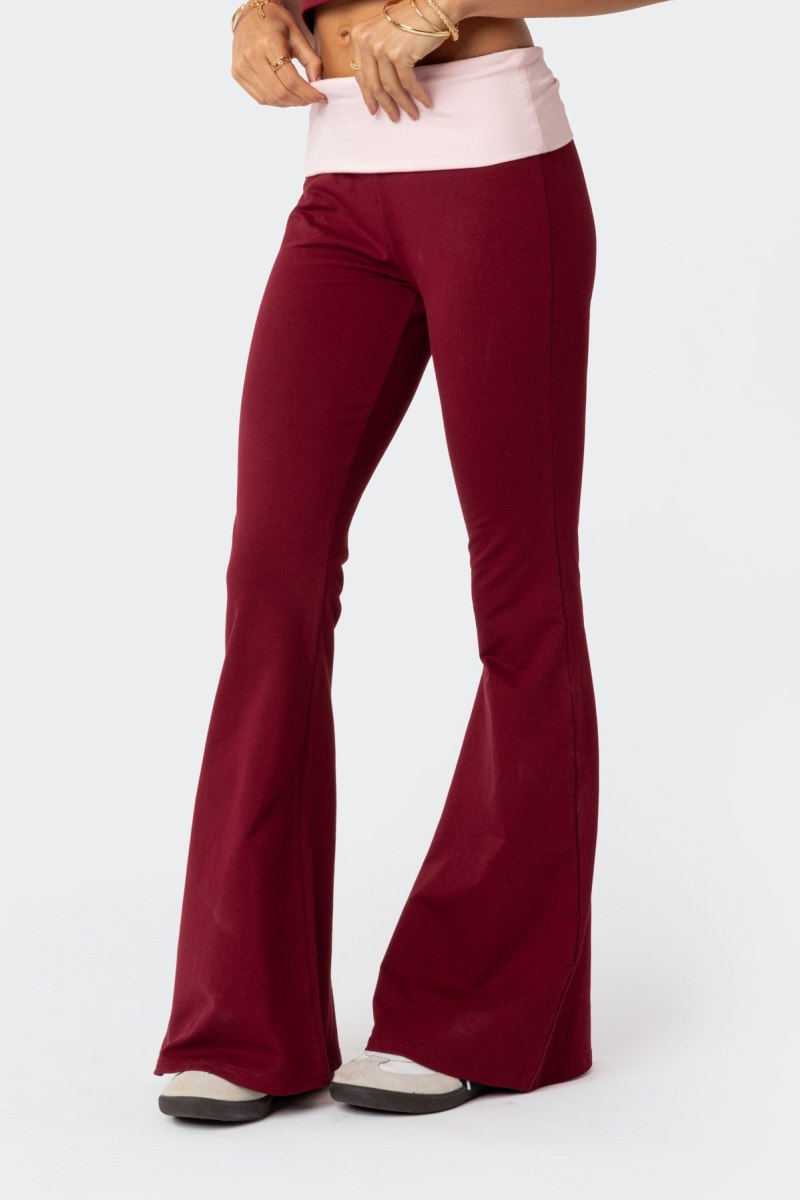 Edikted Contrast Fold Over Flared Leggings Pants Black And White | USA YI683088E1