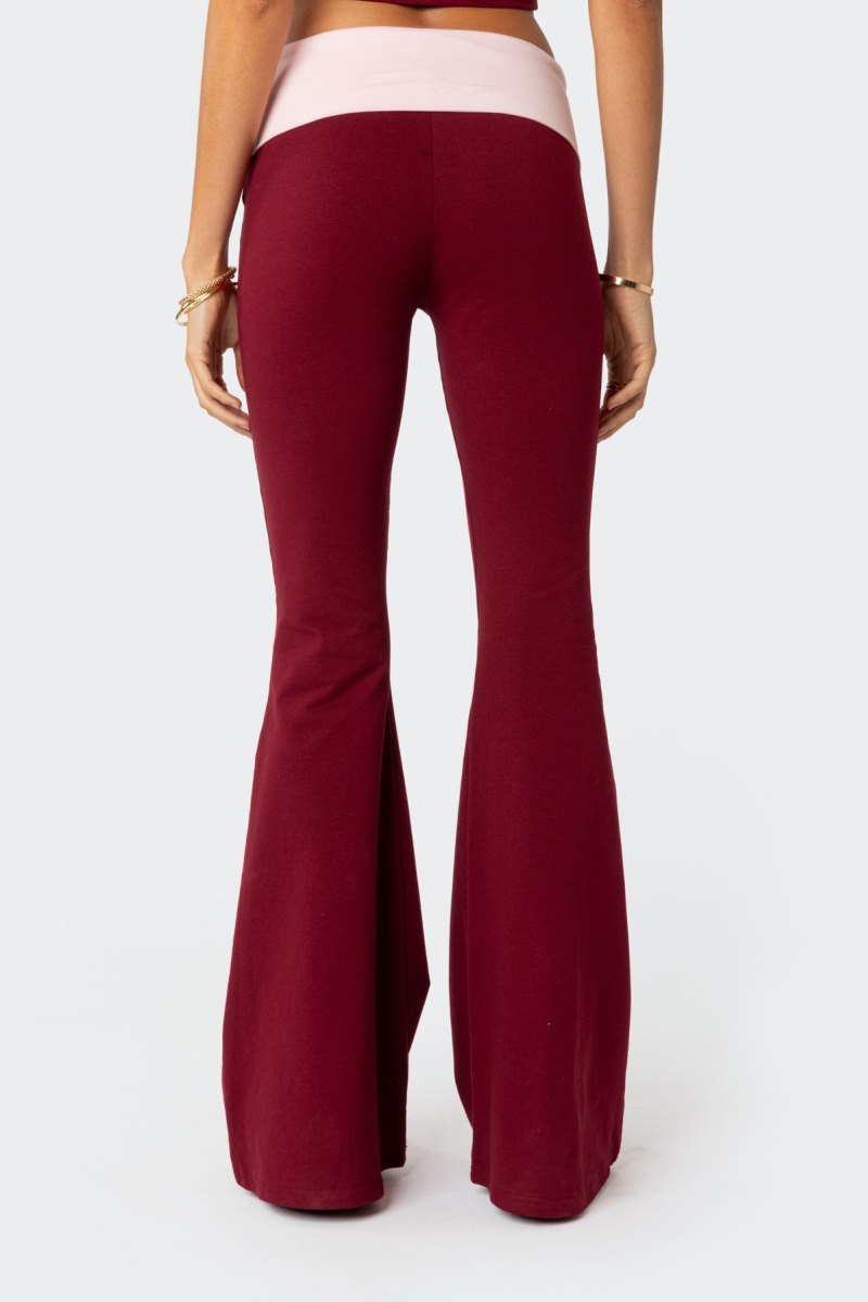 Edikted Contrast Fold Over Flared Leggings Pants Black And White | USA YI683088E1
