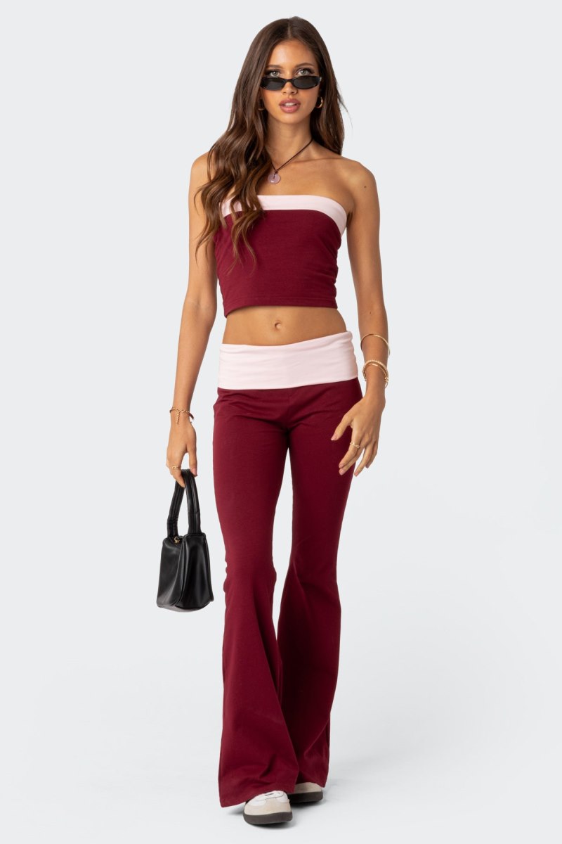 Edikted Contrast Fold Over Flared Leggings Pants Black And White | USA YI683088E1