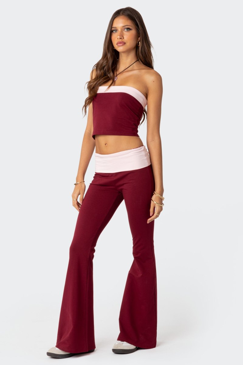 Edikted Contrast Fold Over Flared Leggings Pants Black And White | USA YI683088E1