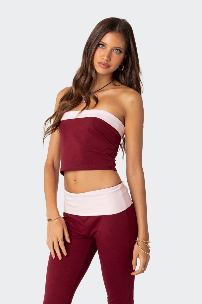 Edikted Contrast Fold Over Tube Crop Tops Black And White | USA CN698429W7