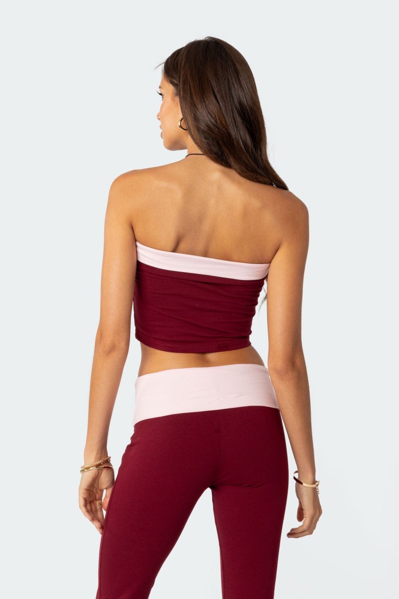 Edikted Contrast Fold Over Tube Crop Tops Black And White | USA CN698429W7