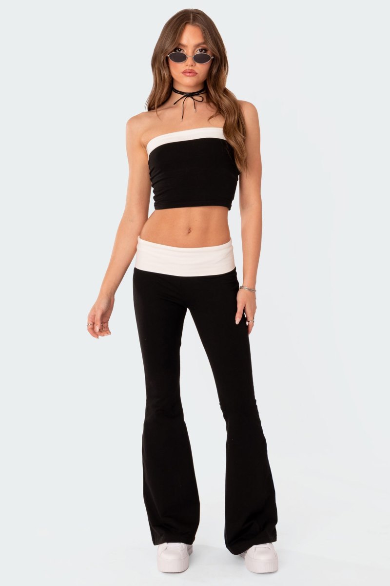 Edikted Contrast Fold Over Tube Crop Tops Black And White | USA SK181218C2