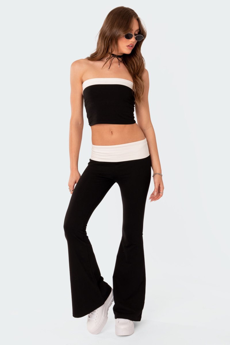 Edikted Contrast Fold Over Tube Strapless Tops Black And White | USA WR741274U9