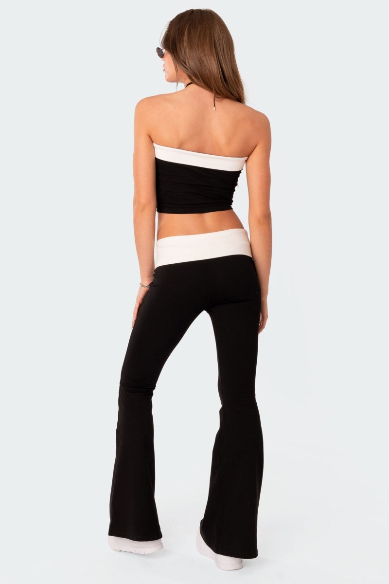 Edikted Contrast Fold Over Tube Strapless Tops Black And White | USA WR741274U9