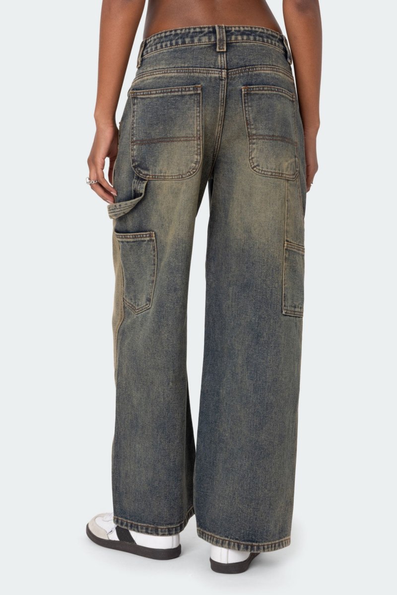 Edikted Contrast Panel Low Rise Washed Jeans Blue Washed | USA AD752945X1