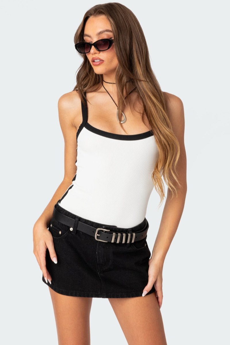 Edikted Contrast Ribbed Bodysuit Black And White | USA NQ669046K0