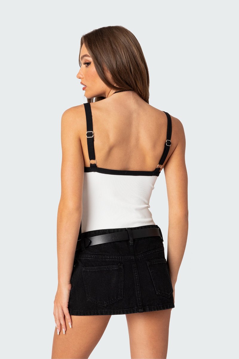 Edikted Contrast Ribbed Bodysuit Black And White | USA NQ669046K0