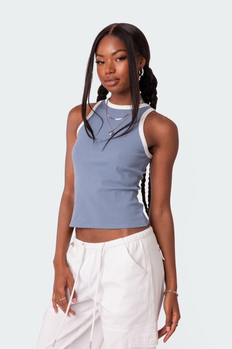 Edikted Contrast Ribbed Tank Top Black | USA BM252075N7