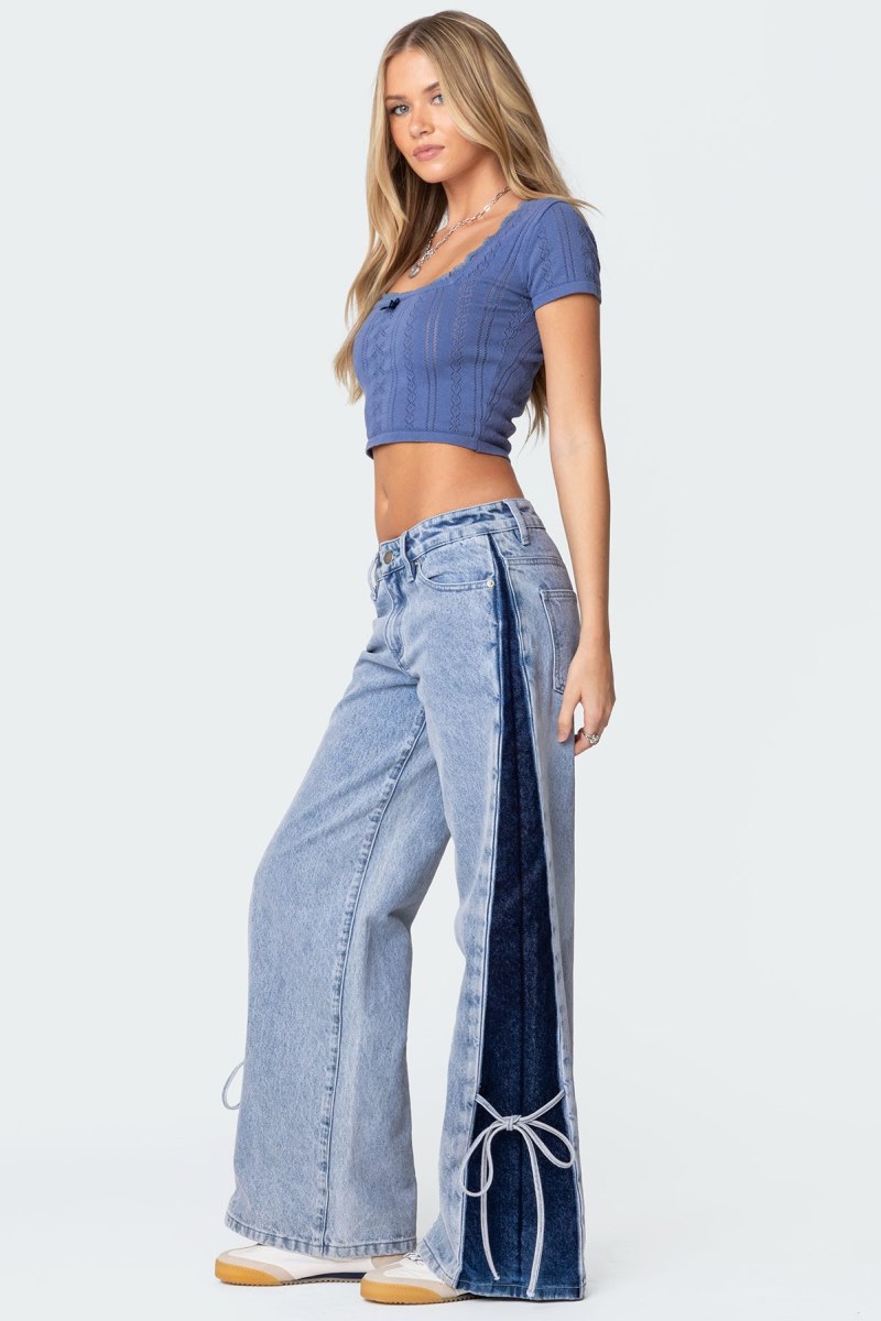 Edikted Contrast Split Washed Jeans Blue | USA WZ908910U9