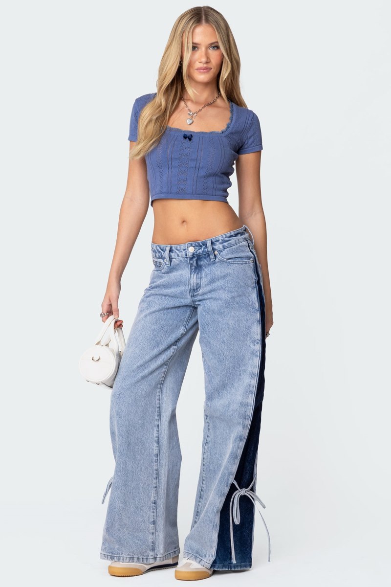 Edikted Contrast Split Washed Jeans Blue | USA WZ908910U9