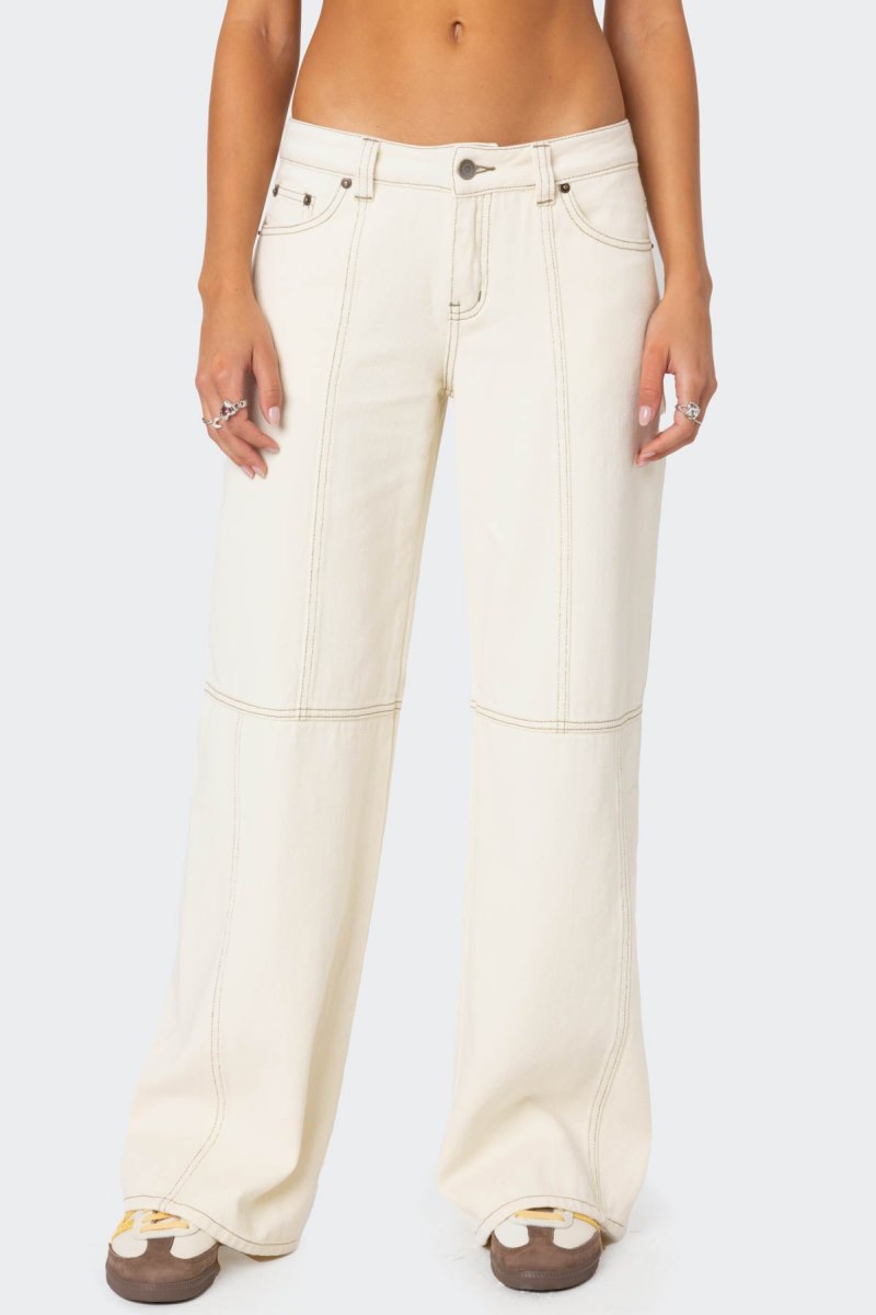 Edikted Contrast Stitch Low Rise Jeans Cream | USA AU903110B7