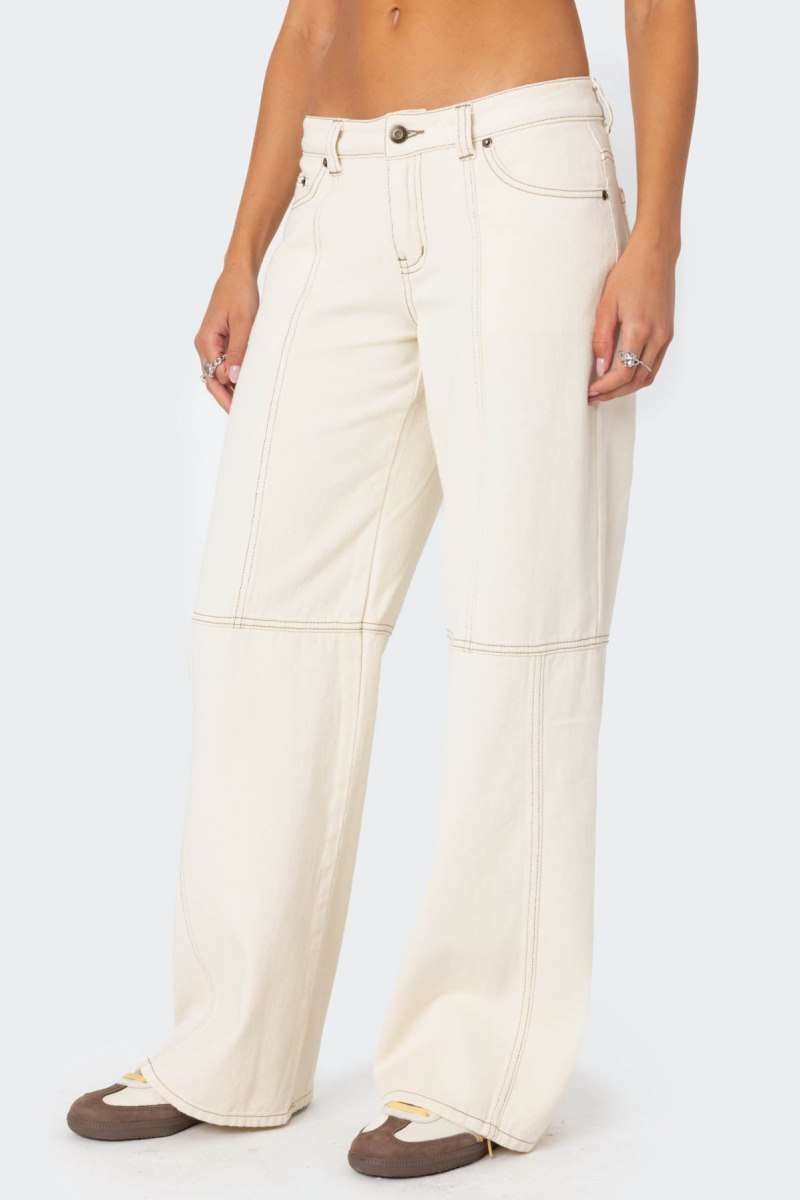Edikted Contrast Stitch Low Rise Jeans Cream | USA AU903110B7