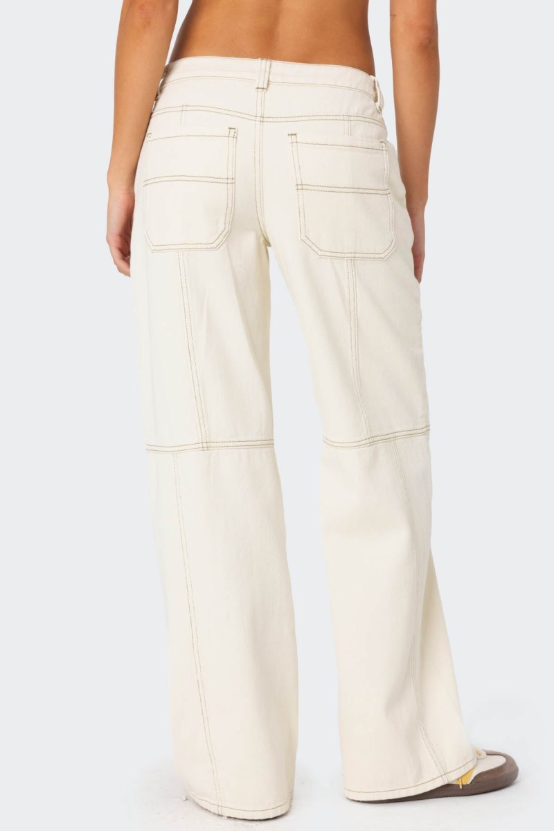 Edikted Contrast Stitch Low Rise Jeans Cream | USA AU903110B7