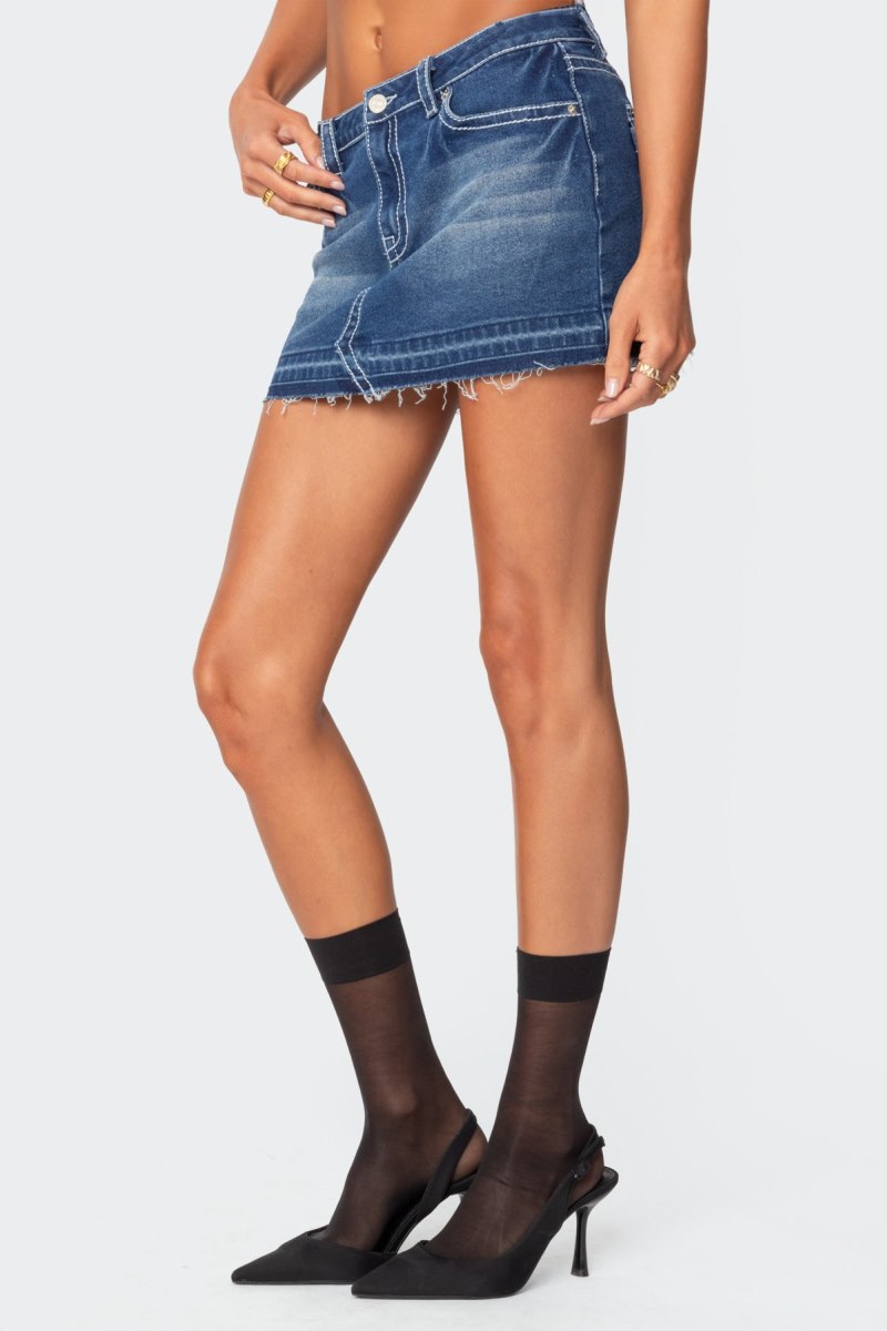 Edikted Contrast Stitch Washed Denim Mini Skirts Dark Blue | USA IL980608C6