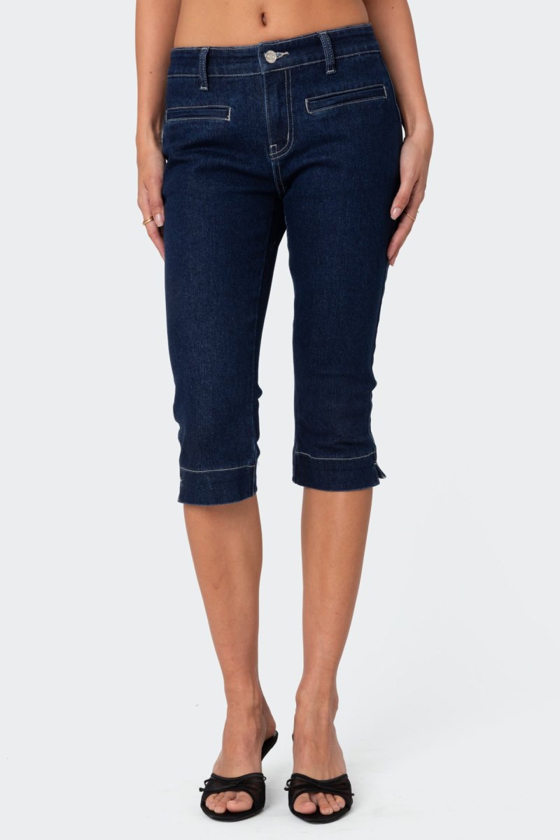 Edikted Contrast Stitchri Jeans Indigo Blue Raw Washed | USA NH035153S8
