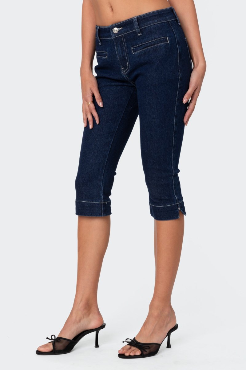 Edikted Contrast Stitchri Jeans Indigo Blue Raw Washed | USA NH035153S8