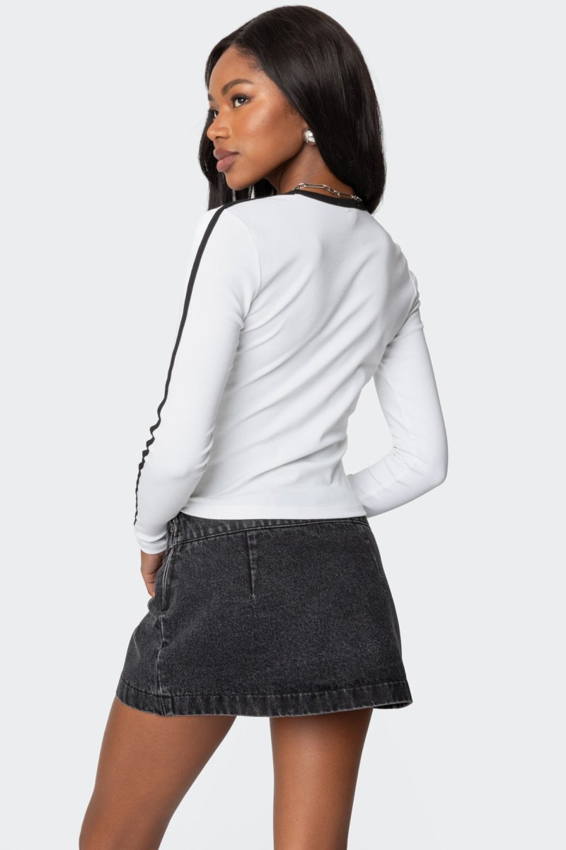 Edikted Contrast V Neck Long Sleeve Tops Light Blue | USA GI611791Z6