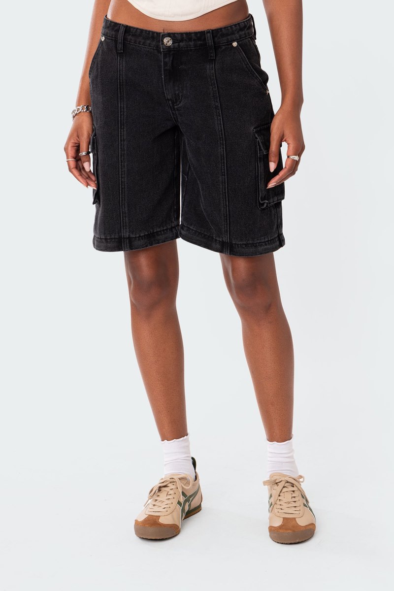 Edikted Convertible Two Piece Denim Cargo Pants Jeans Black Washed | USA XW512491V7