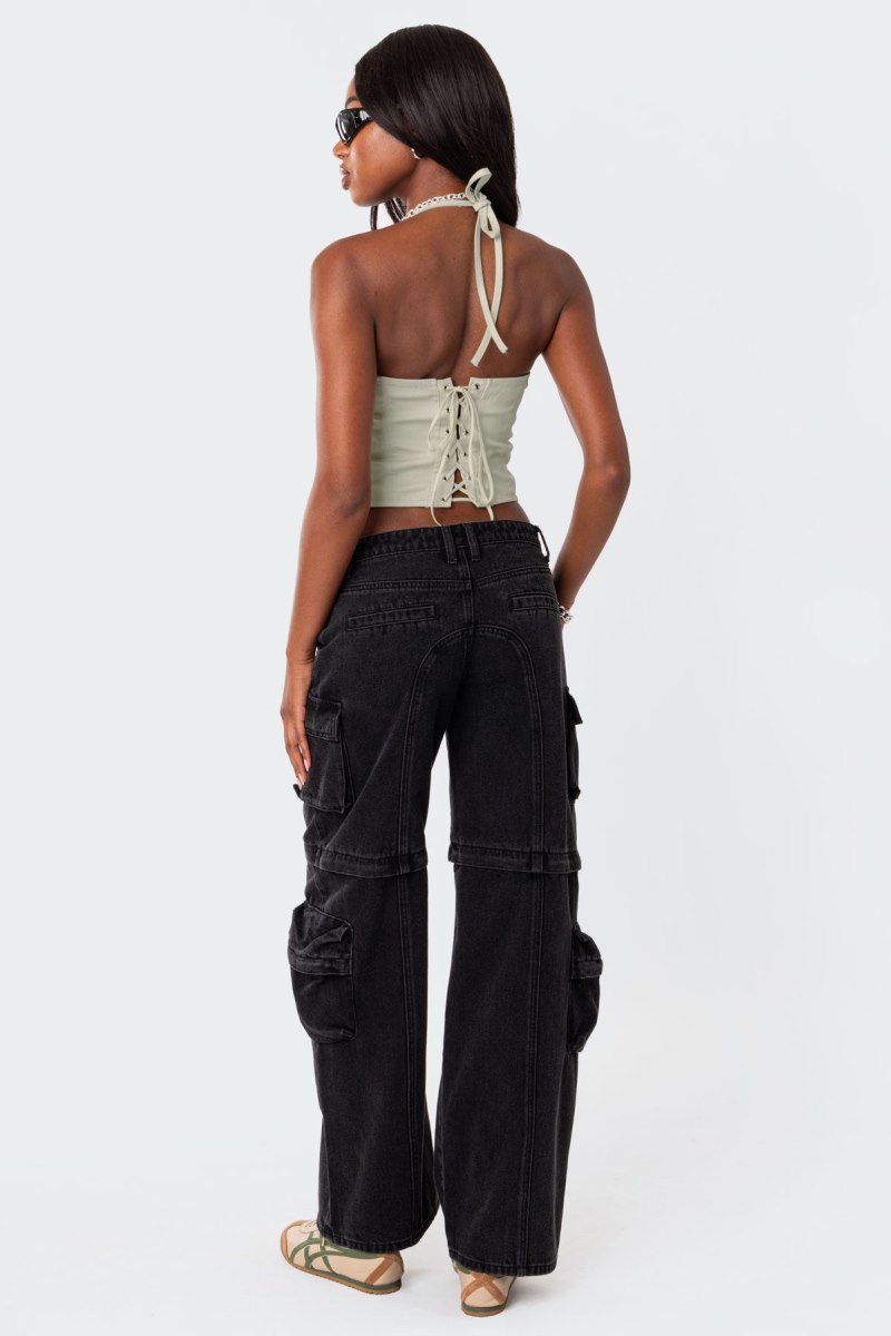 Edikted Convertible Two Piece Denim Cargo Pants Black Washed | USA VR201410Z2