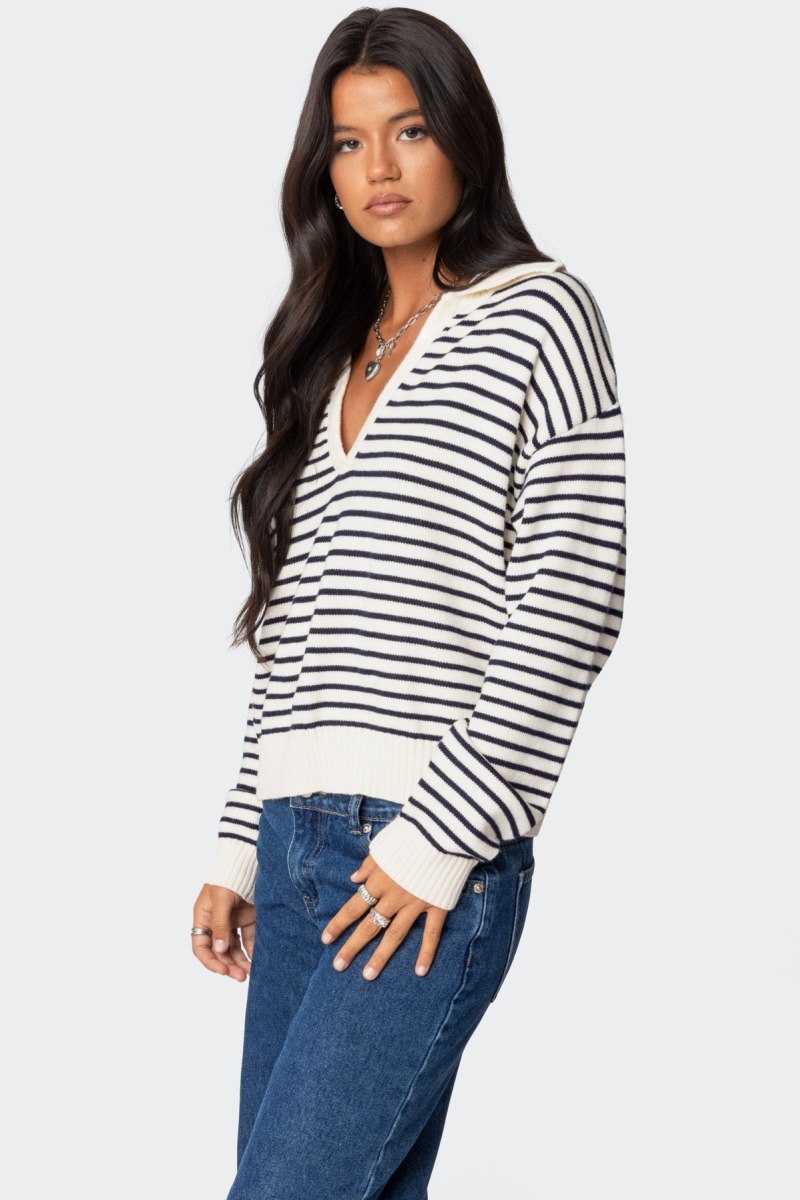 Edikted Copenhagen Oversized Striped Sweater Navy And Cream | USA WU492459F7