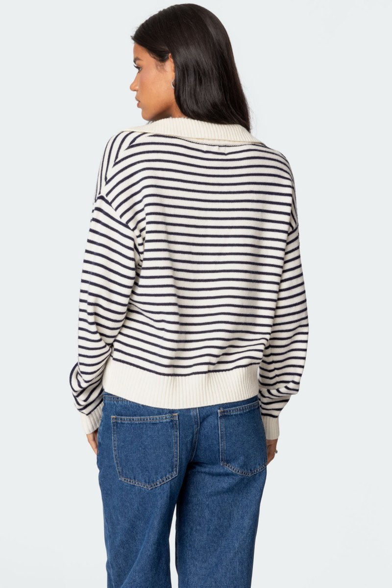 Edikted Copenhagen Oversized Striped Sweater Navy And Cream | USA WU492459F7