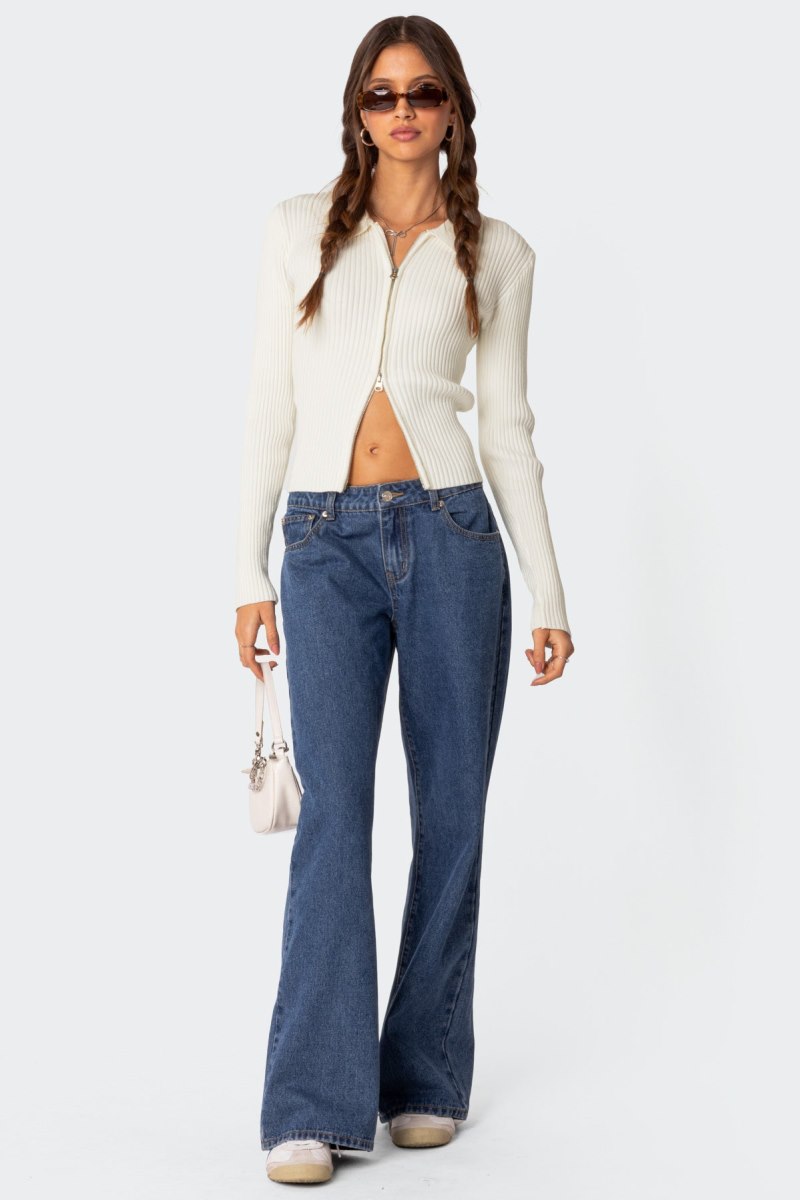 Edikted Cora Knitted Zip Up Cardigan Long Sleeve Tops Cream | USA JK432993J0