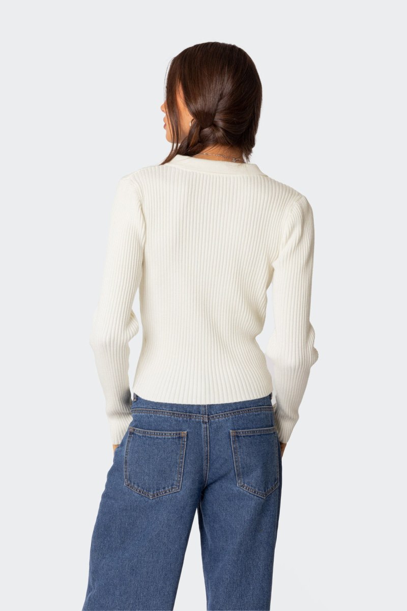 Edikted Cora Knitted Zip Up Cardigan Long Sleeve Tops Cream | USA JK432993J0