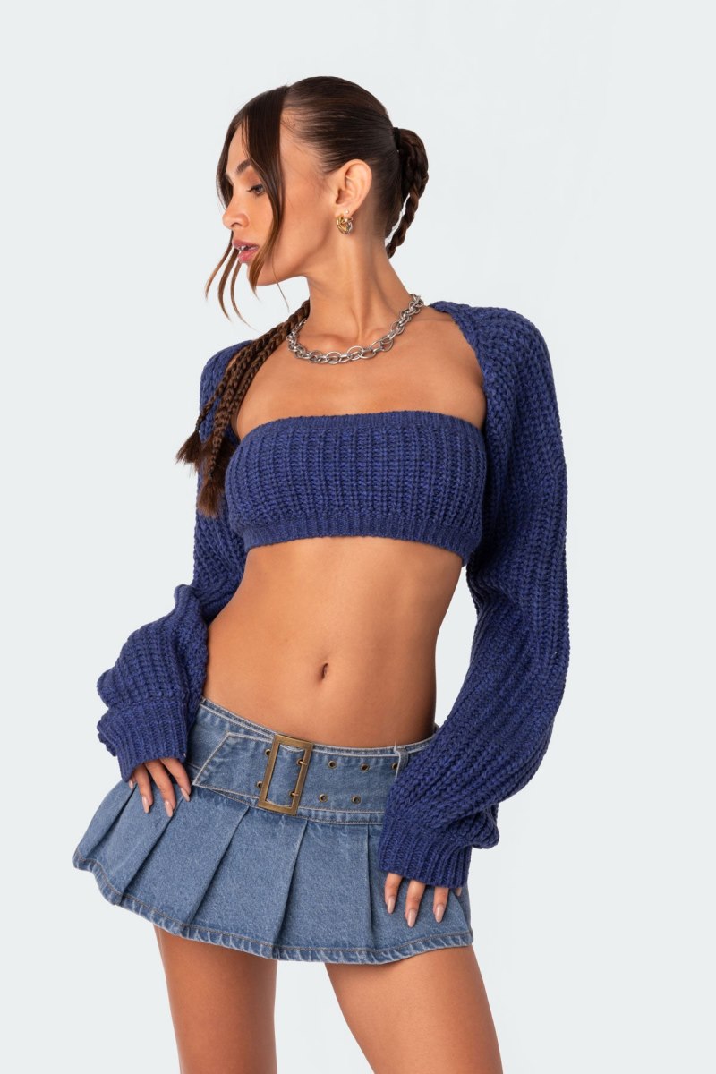 Edikted Cori Two Piece Knitted Bandeau Crop Tops Blue | USA OJ671817D2