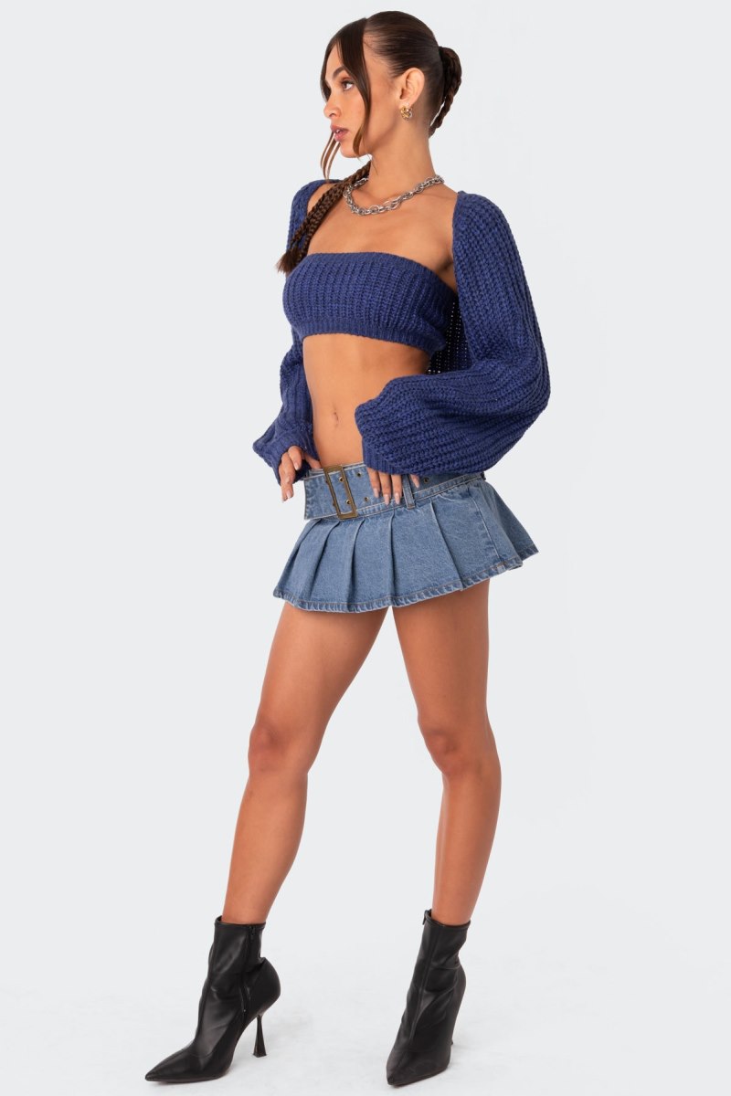 Edikted Cori Two Piece Knitted Bandeau Crop Tops Blue | USA OJ671817D2