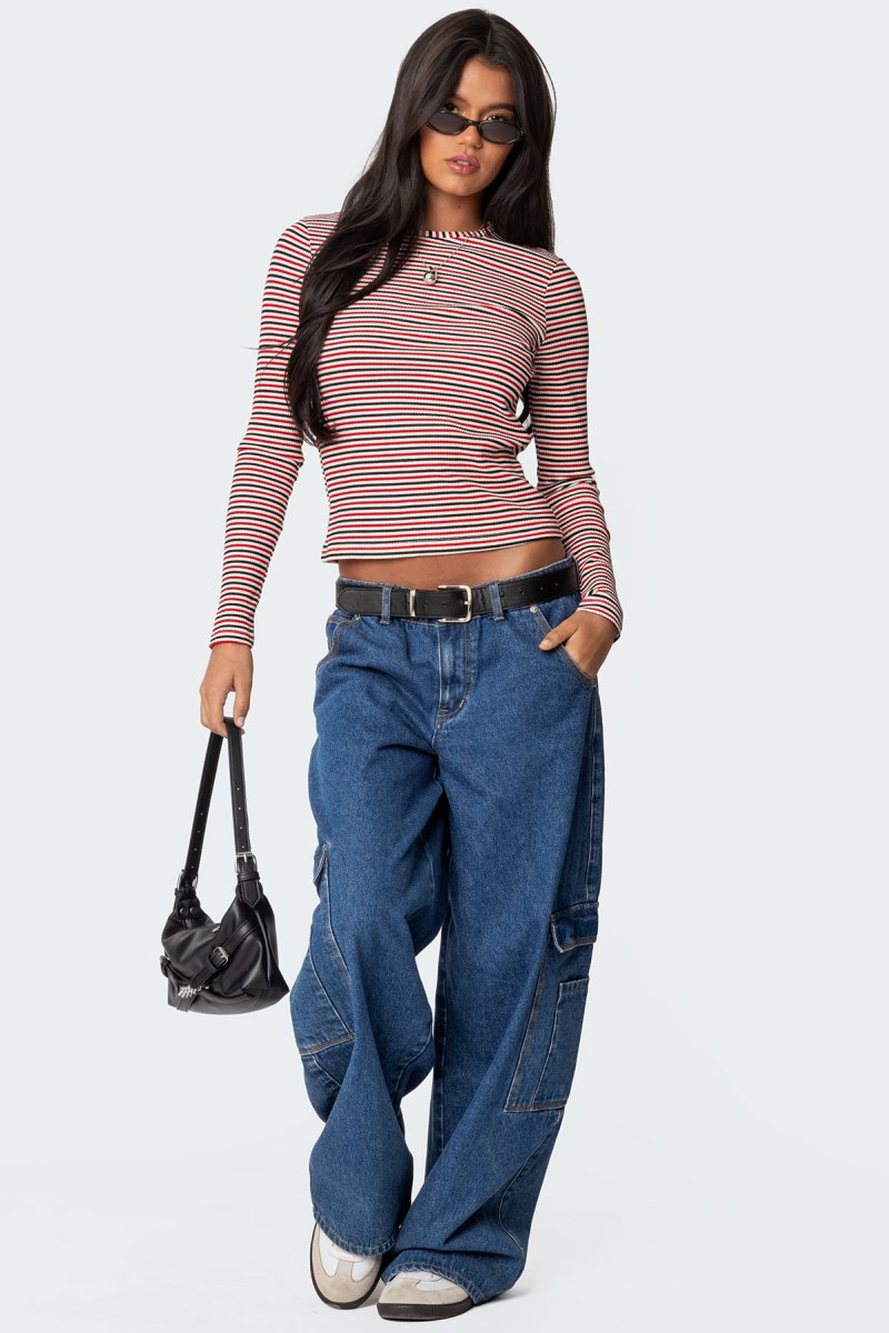 Edikted Corina Ribbed Stripey Long Sleeve Tops Mix | USA RN727792X7
