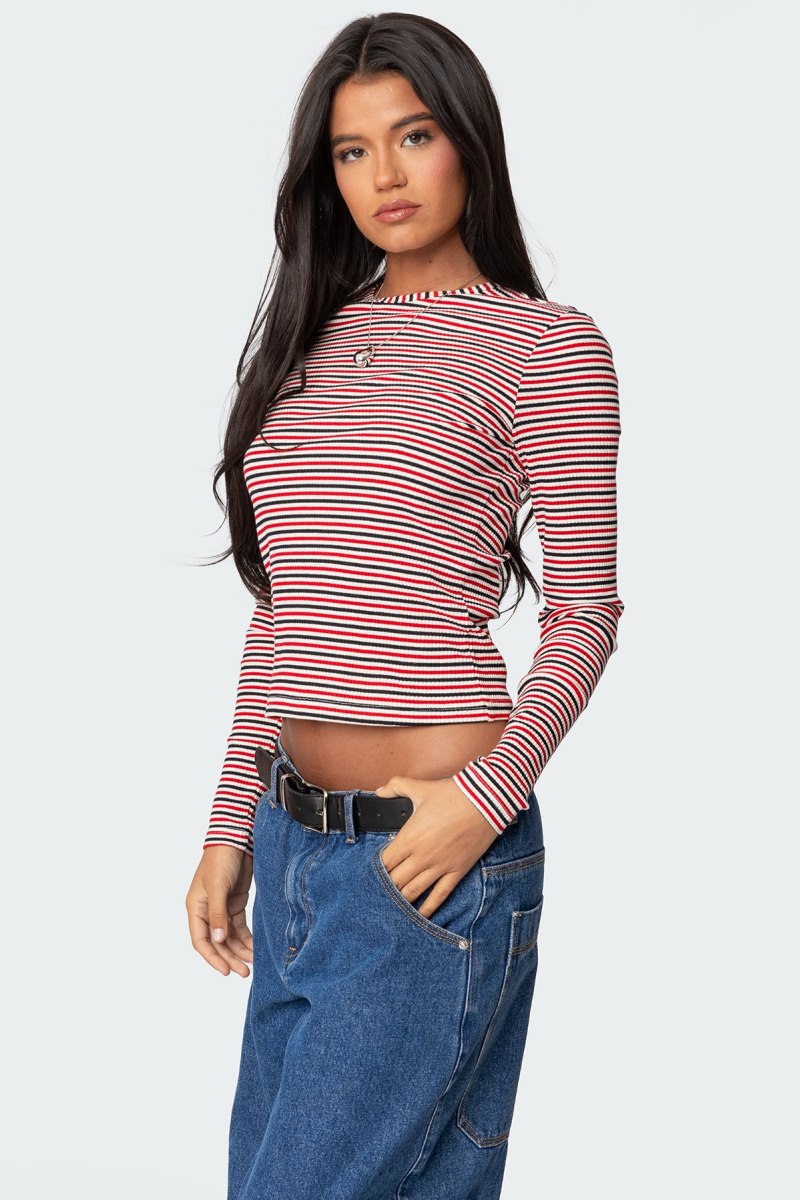 Edikted Corina Ribbed Stripey Long Sleeve Tops Mix | USA RN727792X7