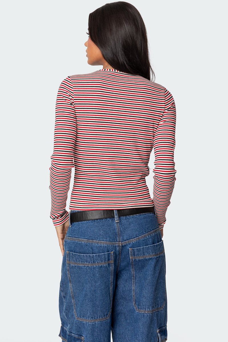 Edikted Corina Ribbed Stripey Long Sleeve Tops Mix | USA RN727792X7
