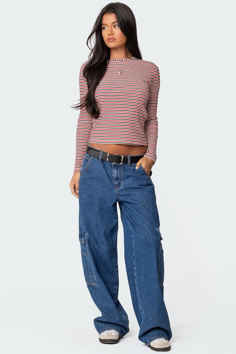 Edikted Corina Ribbed Stripey Long Sleeve Tops Mix | USA RN727792X7