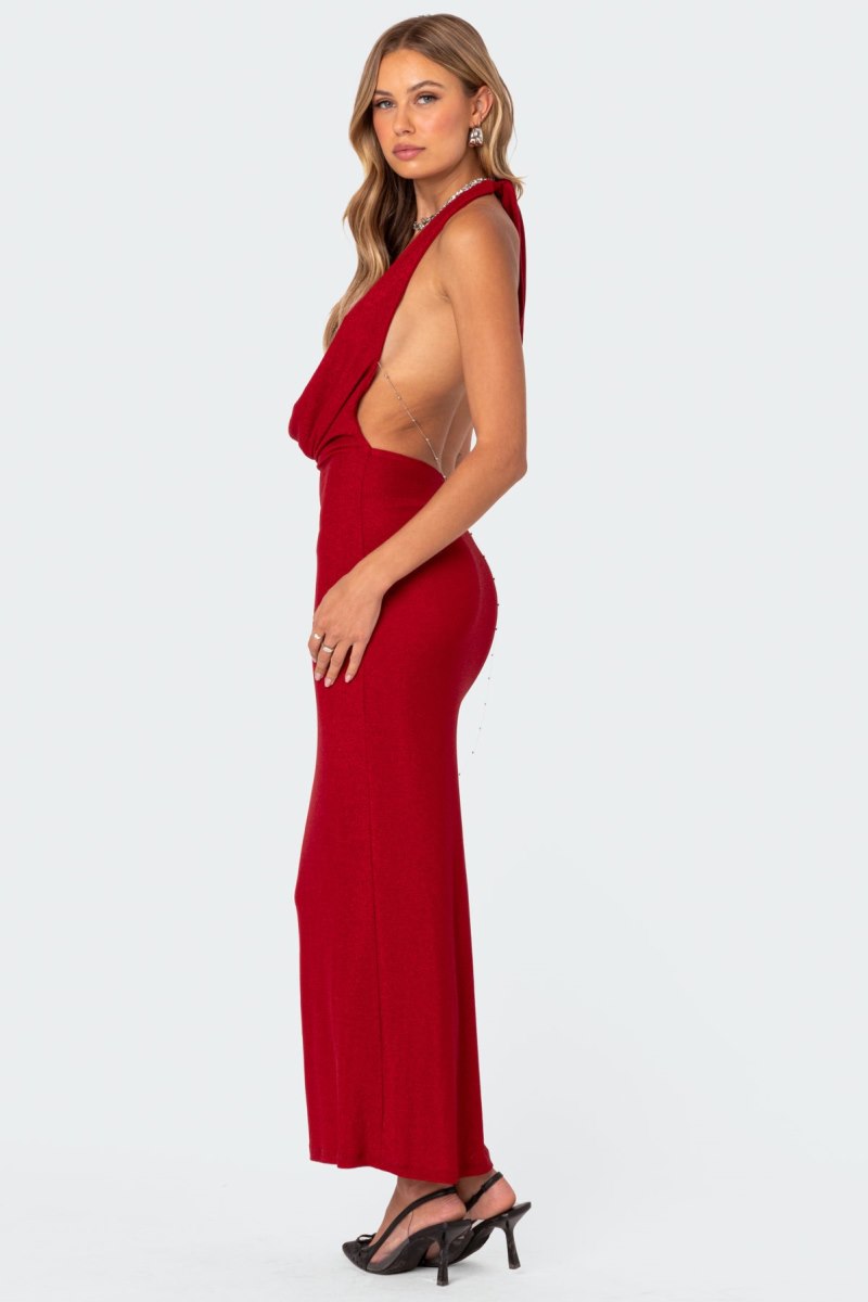 Edikted Cowl Neck Open Back Maxi Dress Maxi Dress Navy | USA BX049104B2