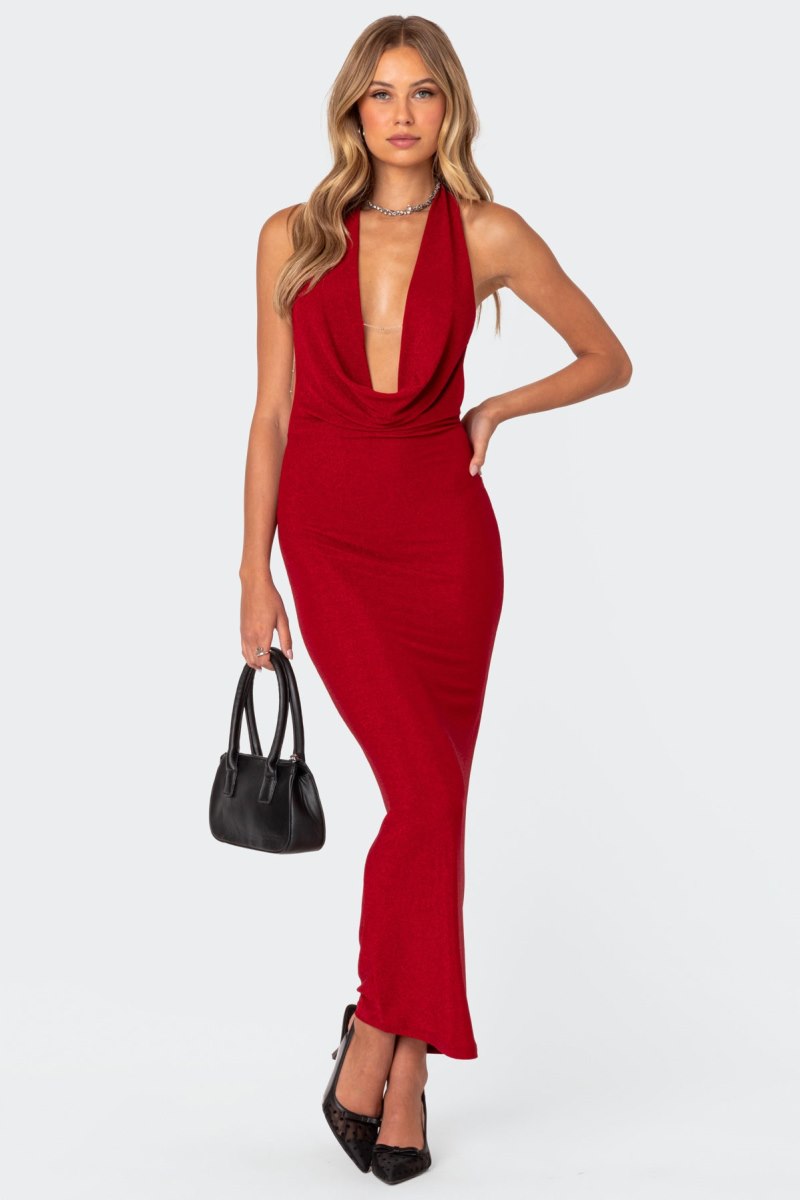 Edikted Cowl Neck Open Back Maxi Dress Maxi Dress Navy | USA BX049104B2