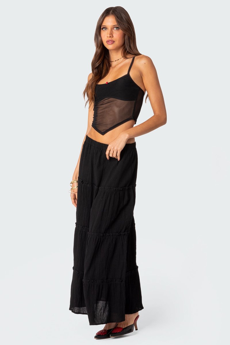Edikted Cressida Sheer Mesh Tank Crop Tops Black | USA JW123662M5