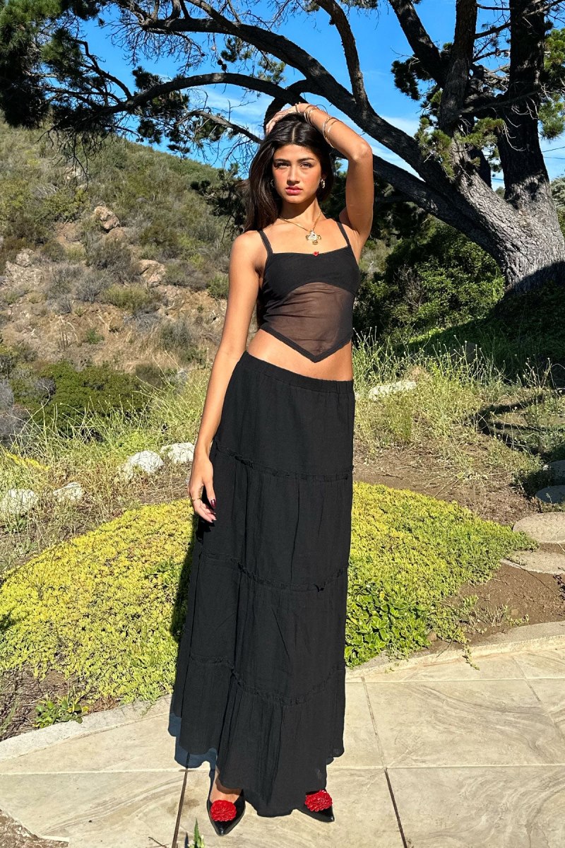 Edikted Cressida Sheer Mesh Tank Crop Tops Black | USA JW123662M5